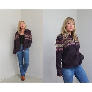2000's Vintage Tiara International Nordic Ribbed Cardigan Sweater Women's LG XL
